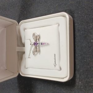 Silver and amethyst dragonfly necklace